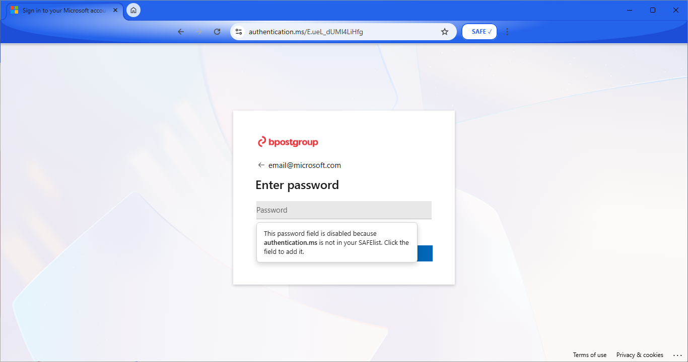 Company-customized Microsoft login — the clean fake